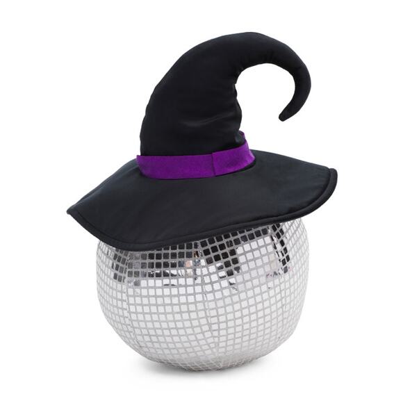 Halloween Disco Ball Smiley Face Witch Pillow 17x12 Silver NEW - Picture 2 of 5